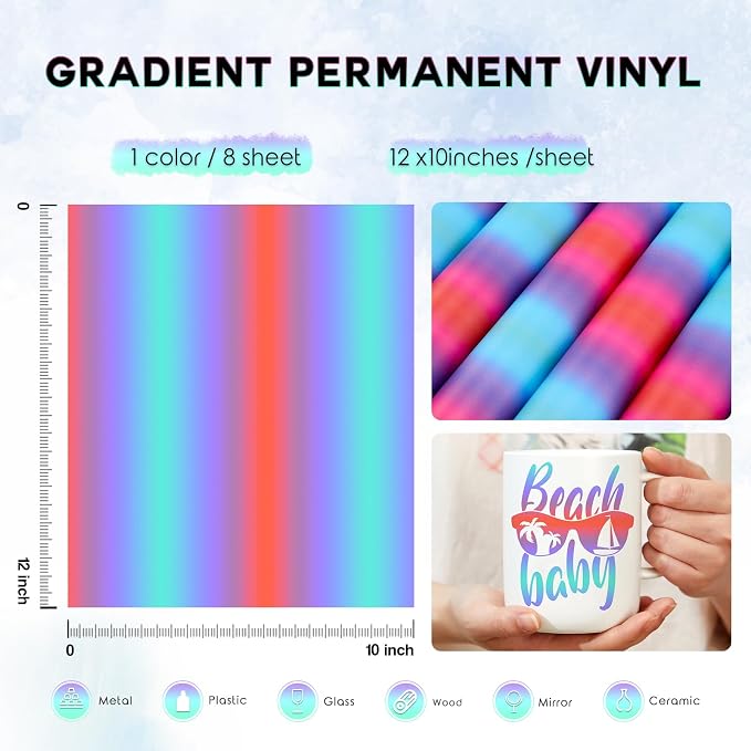 Tintnut Gradient Permanent Vinyl 8 Pcs12x10in Purple Blue Adhesive Vinyl | - Image 2