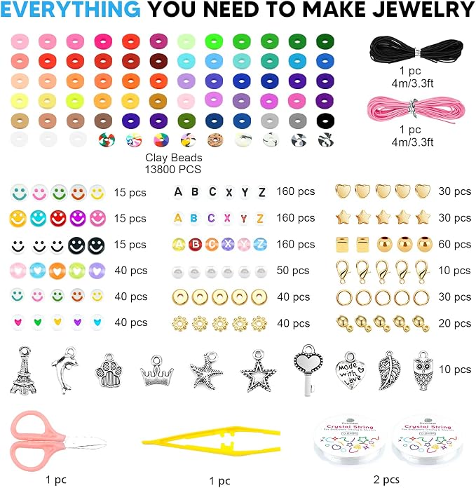 Dowsabel 15000 Pcs Clay Beads Bracelet Making Kit, 4 Boxes 72 Colors Friendship - Image 2
