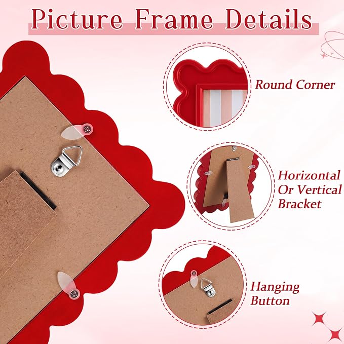 AceOrbit 4x6 Inches Red Flower Wavy Scalloped Picture Frame Cute Wavy Edge - Image 3