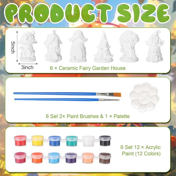 Thyle 6 Set 5 Inch Ceramic Fairy House to Paint Fairy Garden House Craft Kit - Image 3