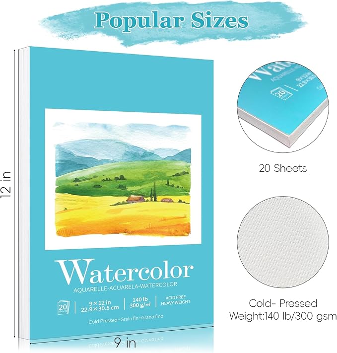 Sadoup 9x12 Watercolor Pad, Quality No-Bleed Art Paper - Image 2
