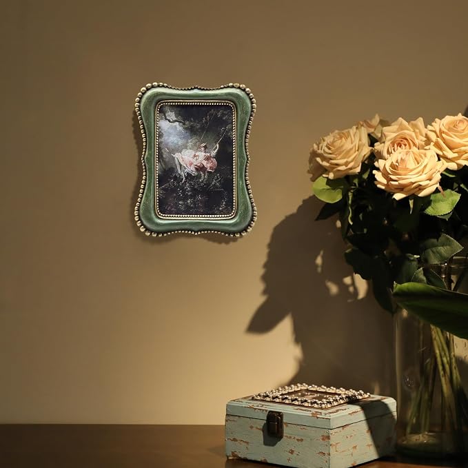 4x6 Vintage Picture Frame, Antique Green Ornate Photo Frame, - Image 4