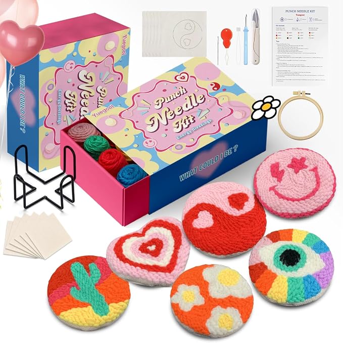 yuegool 6PCS Energy Punch Needle Coasters Kit, Easy DIY Punch Needle Embroidery by Unknown