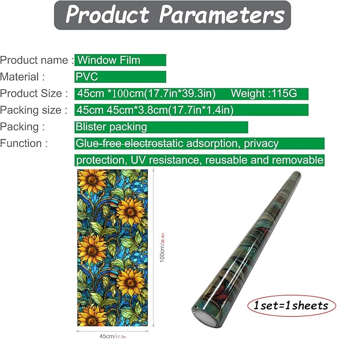 Sunflower Stained Glass Window Film, Non Adhesive Privacy Film, Stained Glass - Image 7