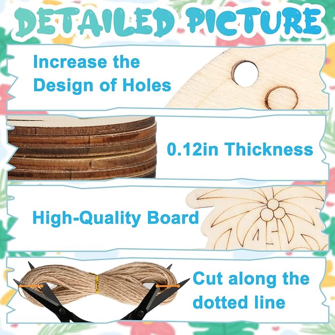 80PCS Unfinished Ornament Wood Crafts, Painting Blank Wooden Cutouts | DIY 10 - Image 3
