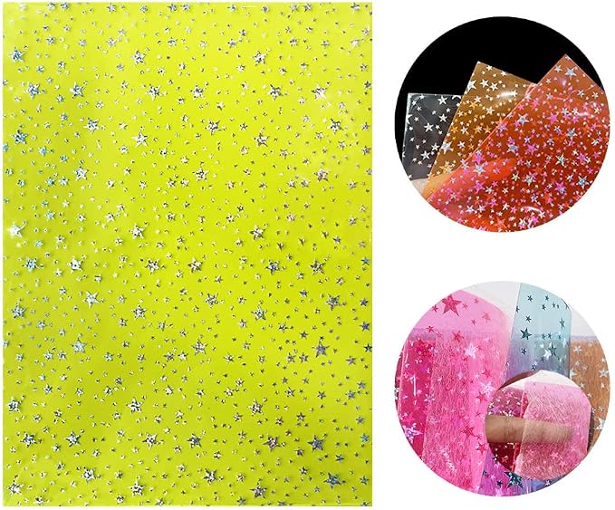 XHT 10 Pcs Sparkle PVC Vinyl Fabric, 8.3"x11.8" Clear Laser Star Printed - Image 5
