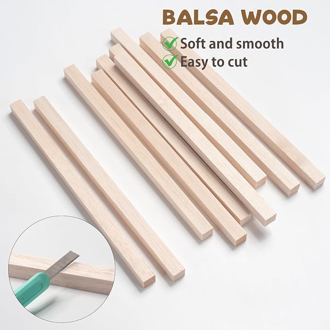 Balsa Wood Sticks Balsa Wood Strips 5/8" x 12", Unfinished Wood Dowel Rods - Image 4