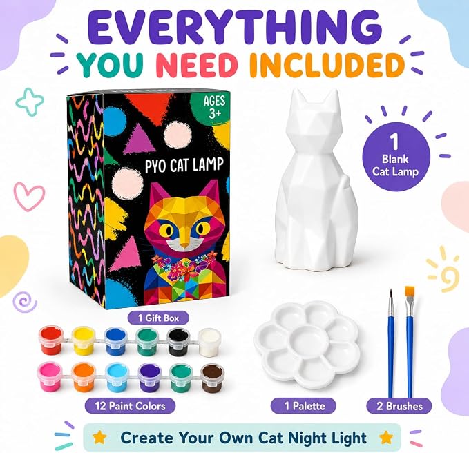 Goodyking Paint Your Own Cat Lamp Kit, DIY Cat Crafts Night Light, Painting Kit - Image 2