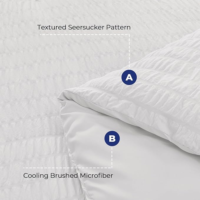 HYMOKEGE White Queen Comforter Set Seersucker 7 Pieces, All Season Luxury Bed - Image 4