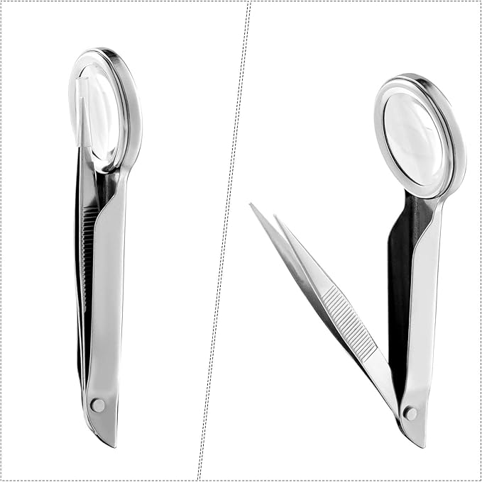 Weewooday 3 Pieces Magnifying Glass Tweezers Splinter Tweezers - Image 4