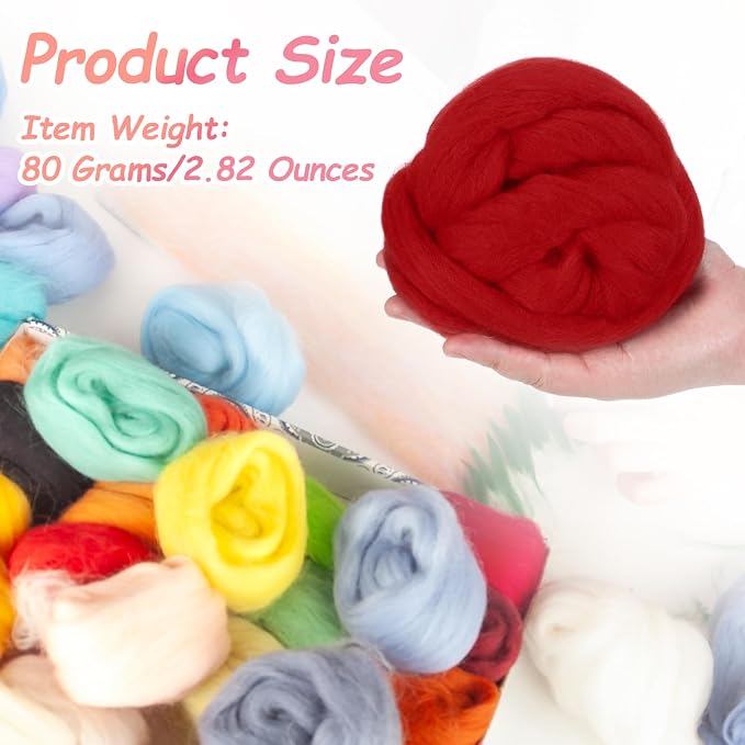 PATIKIL Wool Roving Yarn, 80G/2.82OZ Soft Felting Wool Pure Chunky Roving Yarn - Image 2