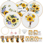 5 Pack embroidery kit for beginners Adults DIY Starter Kit, Sunflower Gifts for by wtisan