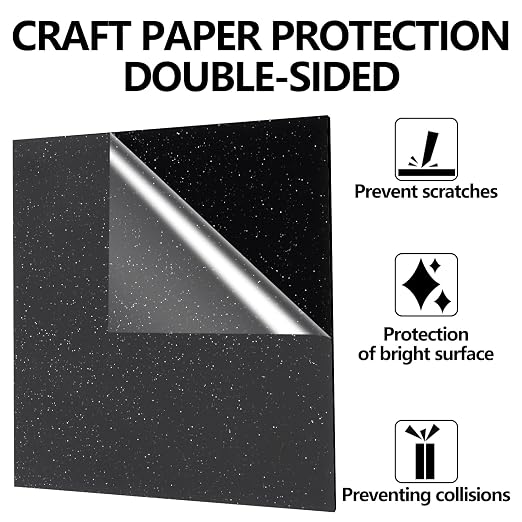 3 Pcs Glitter Black Glossy Acrylic Sheets, 7.87 x 7.87 x 0.1 Inch Laser Cutting - Image 2