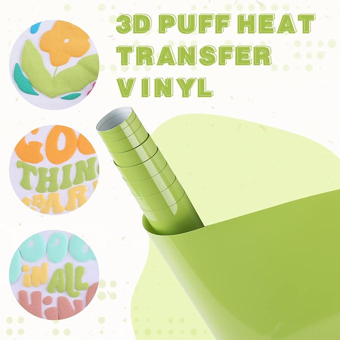 Tintnut Pale Olive Green Puff HTV Vinyl Roll, easy cut & weed, stretch washable - Image 3