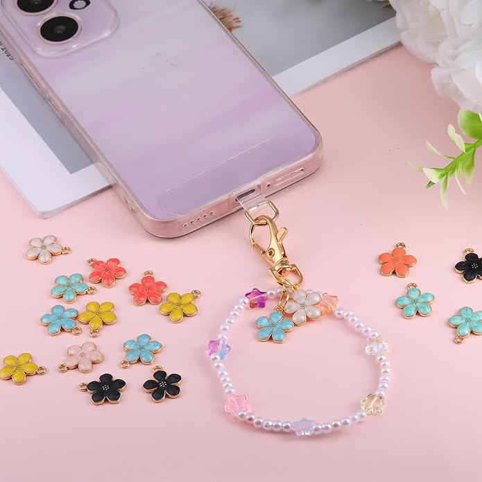 40 Pcs Gold Plated Enamel Cherry Blossoms Decor Small Flower Enamel Charms Cute - Image 4
