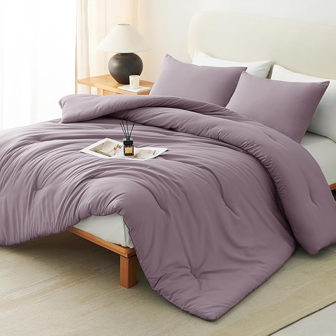 CozyLux Oversized King Comforter Set Dusty Purple, 3 Pieces 120x98 Solid by CozyLux