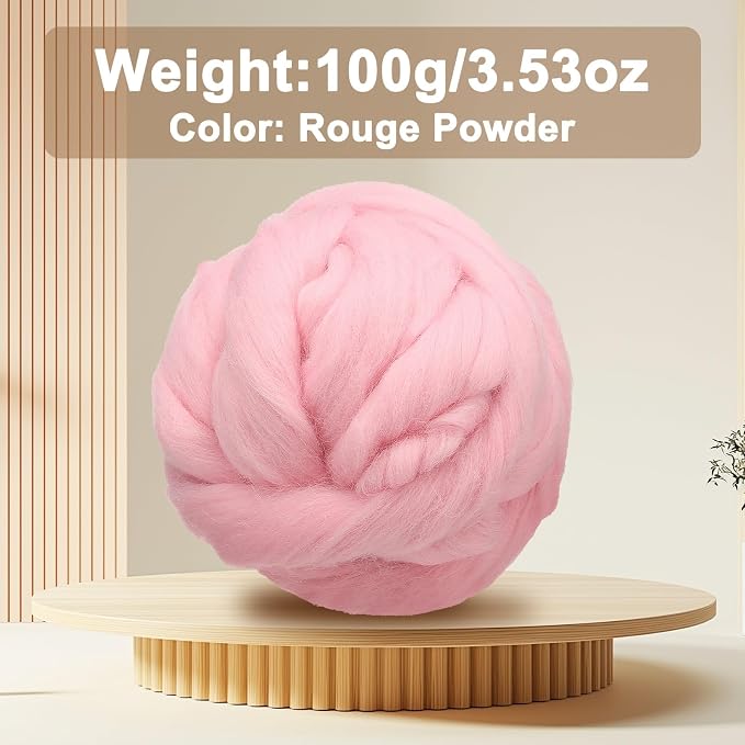 uxcell 3.53oz Wool Roving Yarn, Needle Felting Wool Fiber DIY Craft Needle Wet - Image 2
