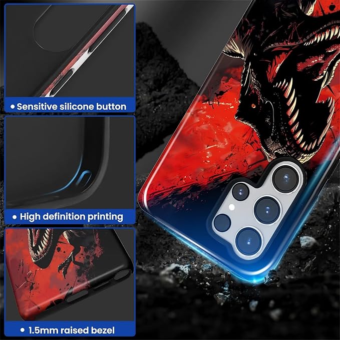 for Samsung Galaxy S25 Ultra Case, Cool Dinosaur Red Black Pattern Glossy 2 in - Image 4