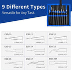 XOOL 9 PCS ESD Precision Tweezers Set, Anti-Static Stainless Steel Tweezers Kit - Image 2