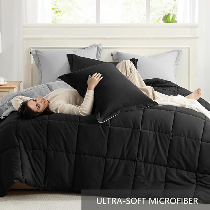 Homelike Moment Queen Comforter Set Black, Comforters Queen Size Set - Image 5
