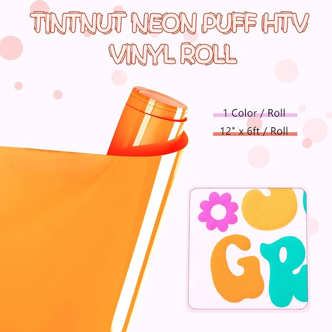 Tintnut Princeton Orange Neon Puff HTV Vinyl Roll, easy cut & weed, stretch - Image 2