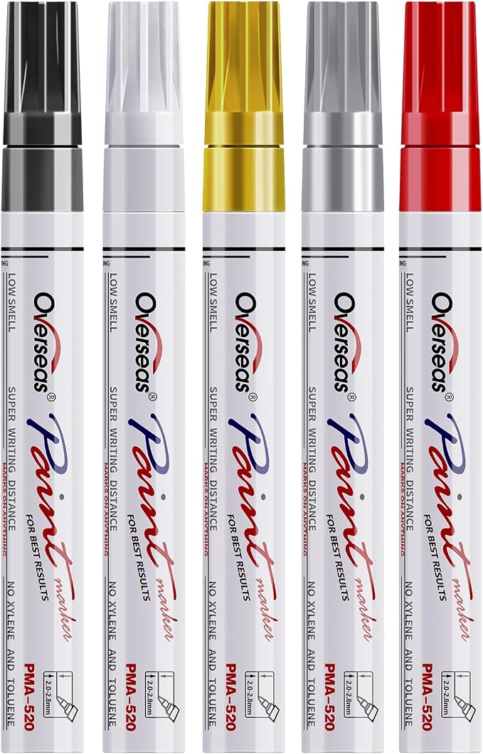 Overseas Oil Based Paint Pens, 5 Colors Metallic Permanent Paint Markers | by Overseas