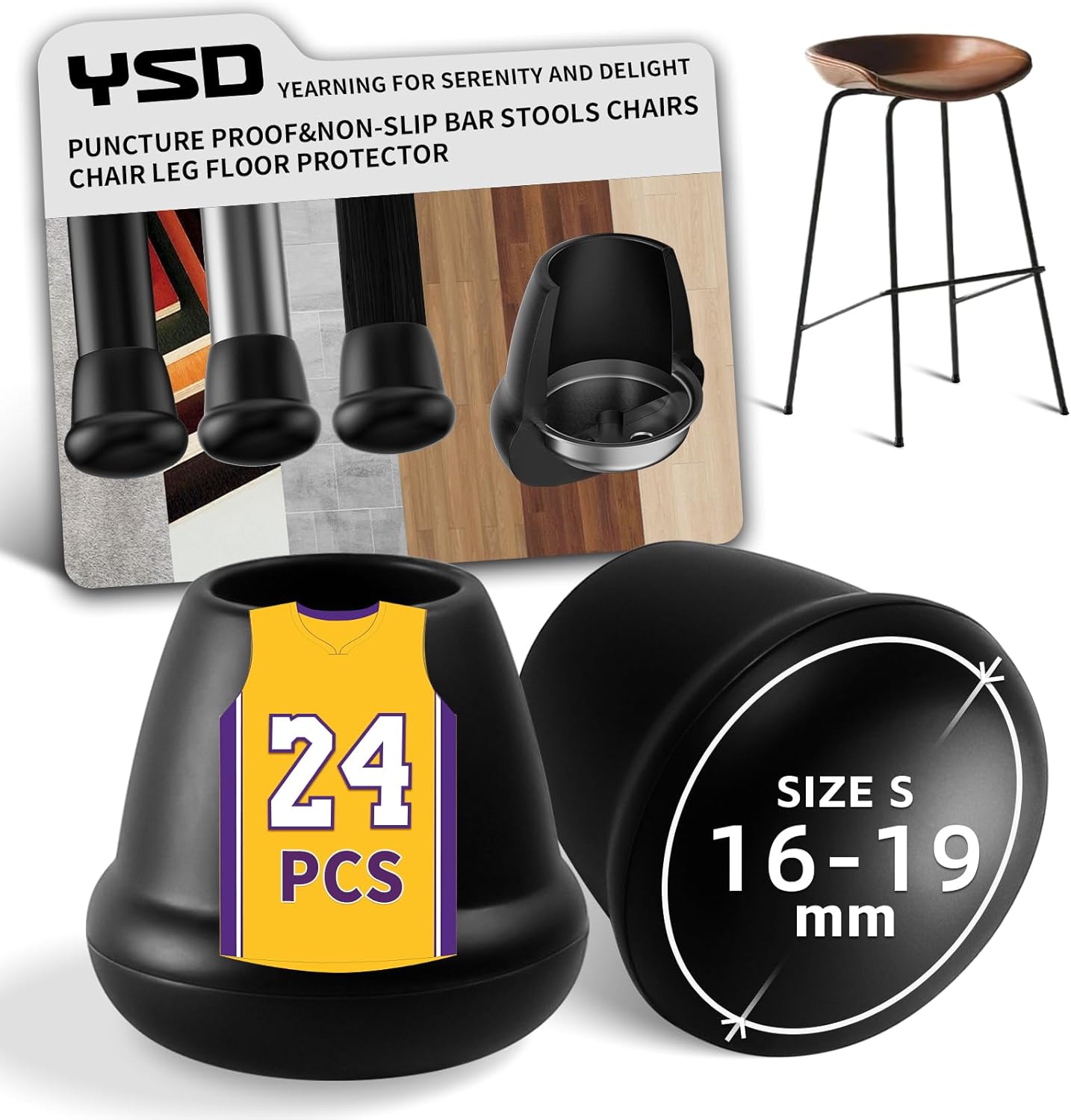 0.75 Inch Heavy Duty Rubber Chair Leg Caps - 24 PCS Non-Slip Furniture Floor Protectors with Metal Inserts for Wood, Tile, Carpet - Fits Chairs,Stools,Bar Stools