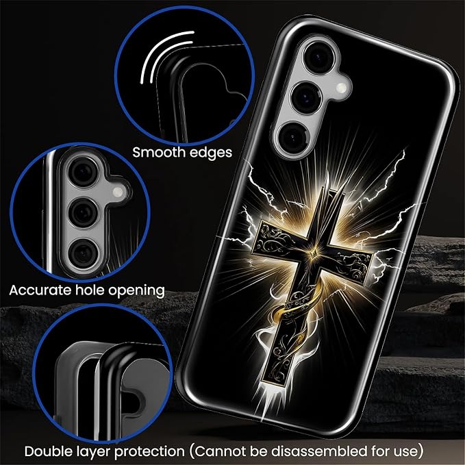 for Samsung Galaxy S24 Case, Cool Cross Pattern Glossy 2 in 1 Shockproof Bumper - Image 5