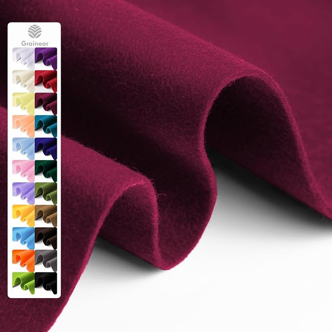 Wine Red Soft Felt Fabric Sheet 36" x 36", 1.6mm Thick, Premium Craft Felt by Grainear