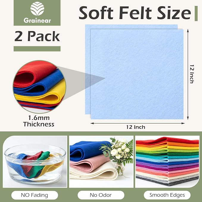 Baby Blue Soft Felt Sheets for Crafts, 1.6mm Thick, Handmade Crafts, DIY - Image 3