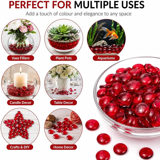 ARSUK 2LB Red Glass Pebbles for Vase Fillers, Aquarium Gravel, Decorative - Image 5