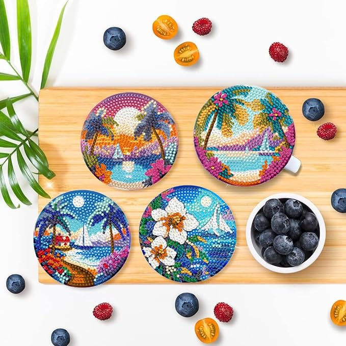 EWJRNSF 8 PCS Beach Diamond Art Coasters DIY Kit - Image 5