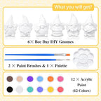 Poen 6 Sets Ready to Paint Your Own Bee Gnome Statues DIY Ceramics Bee - Image 3