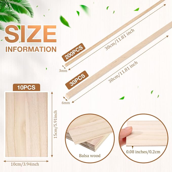 240 Pieces Balsa Wood Sticks Hardwood Square Wooden Craft Dowel Rods Unfinished - Image 2