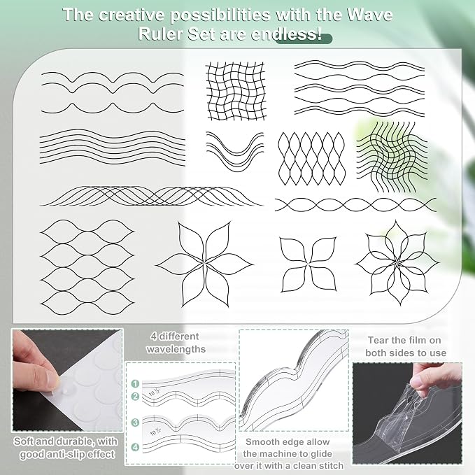 Kigley 2 Pcs Free Motion Quilting Templates Waves Acrylic Quilting Rulers - Image 3