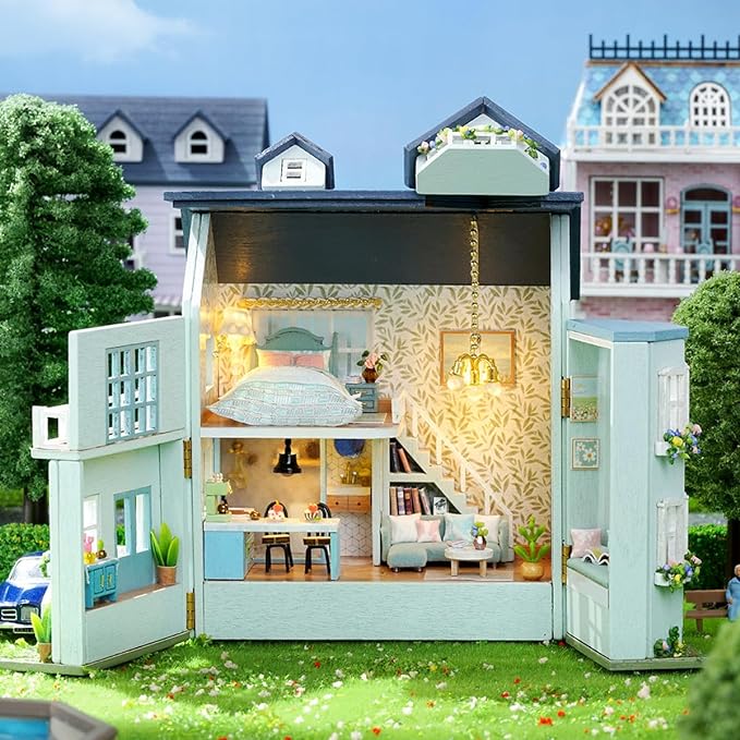 DIY Miniature House Kit, CUTEROOM Wooden Dollhouse Kit Mini House Making Kit - Image 4