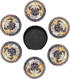 Drink Coaster Set of 6, Pug Dog Mom Lover Gift, Leather Drink Coasters - Image 4