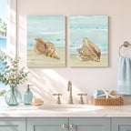 Nautical Seashell Wall Art Beach Wall Decor Ocean Theme Canvas Prints Aqua - Image 3