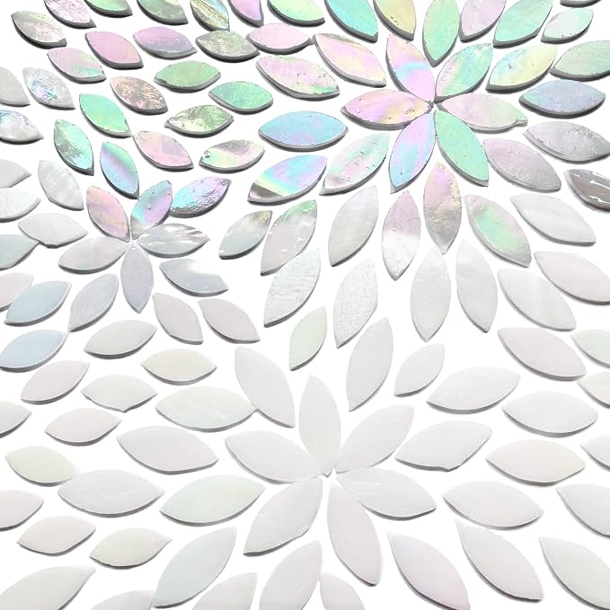 120 Pcs Iridescent White Floral Mosaic Tiles, Hand Cut Stained Glass Petals - Image 2