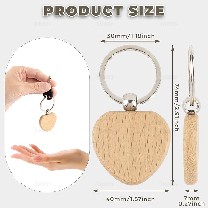 AUEAR, Blank Wooden Key Chain Wood Keychain Key Ring Key Tags Personalized EDC - Image 2