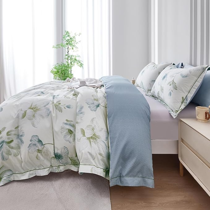 OAITE Duvet Cover Set Queen Size Floral Pattern 500 Thread Count Ultra Soft - Image 5