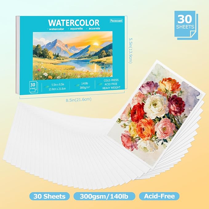 Pacocoast Water Color Paper Bulk, 5.5"x8.5" Art Sketch Book, Artist Watercolor - Image 3