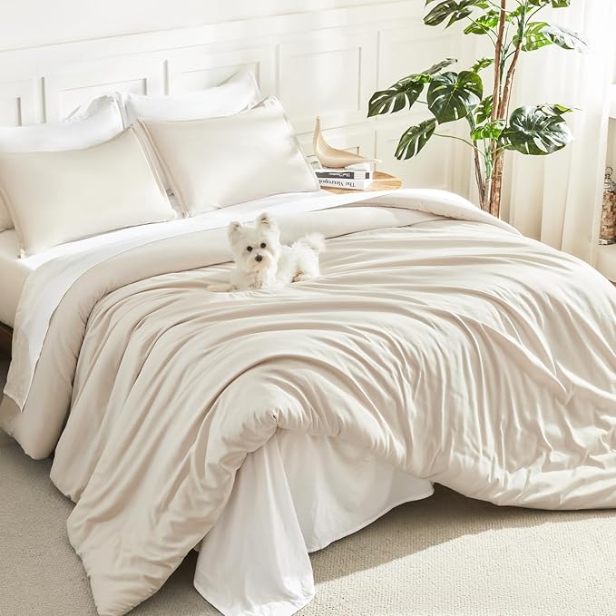 Litanika Twin/Twin XL Comforter Set Beige, 2 Pieces Lightweight Solid Bedding by Litanika
