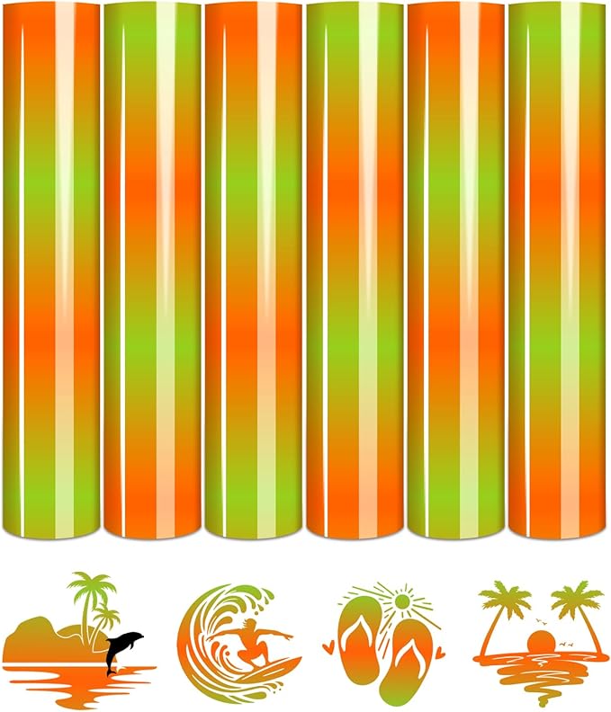 Tintnut Orange Green Gradient Heat Transfer Vinyl, Ombre pattern PU HTV Sheets by Tintnut