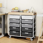 10 Drawers Rolling Cart with Wooden Tabletop, Utility Storage Cart with Wheels - Image 8