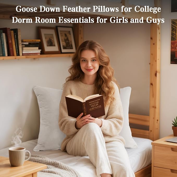 BHZ Goose Down Feather Pillows Queen Size Set of 4, Luxury Hotel Alternative - Image 4