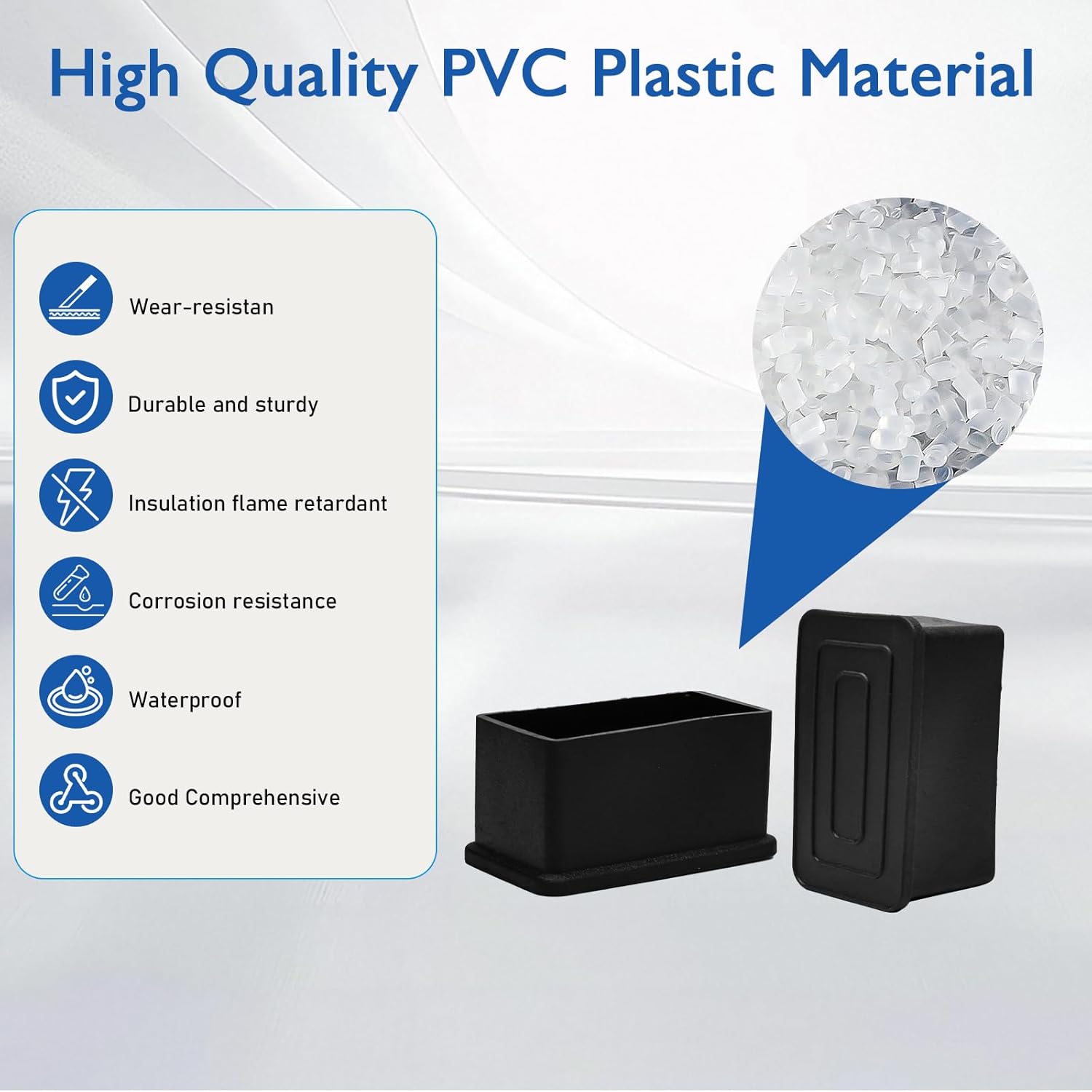 4 Pcs 1" x 1-1/2" Rectangular Rubber Chair Leg Caps, PVC Table Leg Covers, Flexible & Anti-Slip Furniture Leg End Caps, Chair Leg Floor Protectors for Bar Stool Leg Patio Indoor, Black