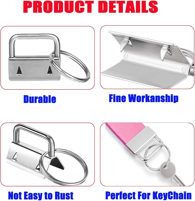 100Pcs Silver Key Fob Hardware Set, 1 Inch Metal Key Fob Tabs - Image 4