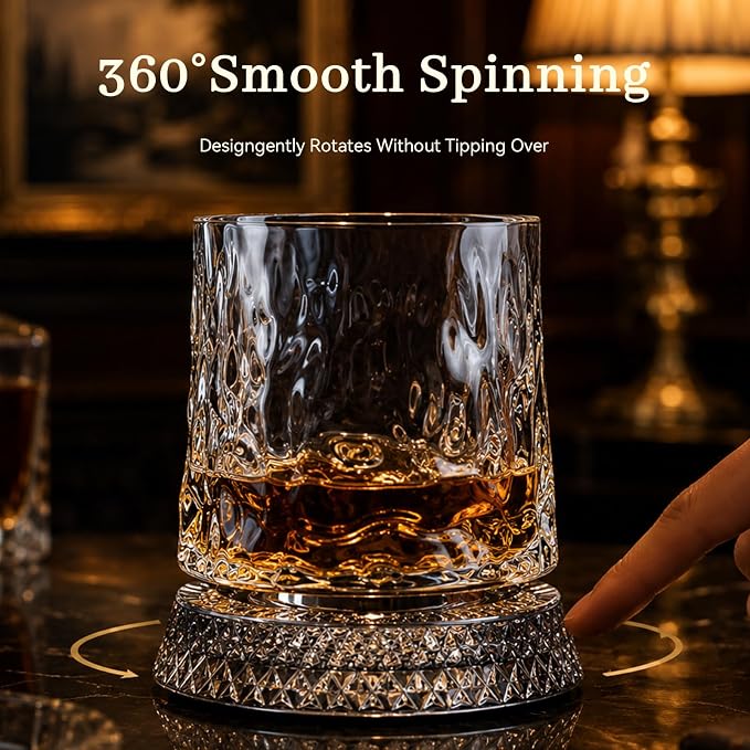 Rotating Whiskey Glass with Large Ice Ball Mold, Single Spinning Crystal - Image 2