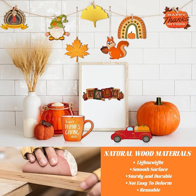 Subacy 80 PCS Unfinished Thanksgiving Wood Cutouts 10 Styles DIY Wooden Crafts - Image 3